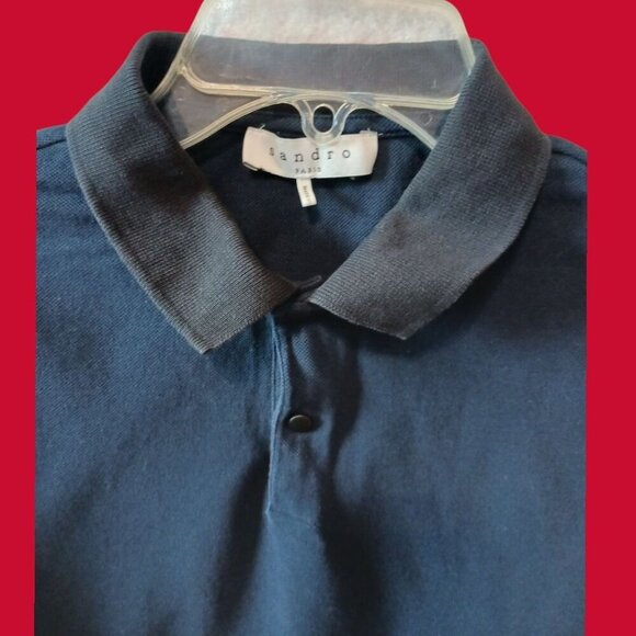 Sandro Paris  Polo Shirt Short Sleeve Navy Blue/ Black Medium - Picture 10 of 15